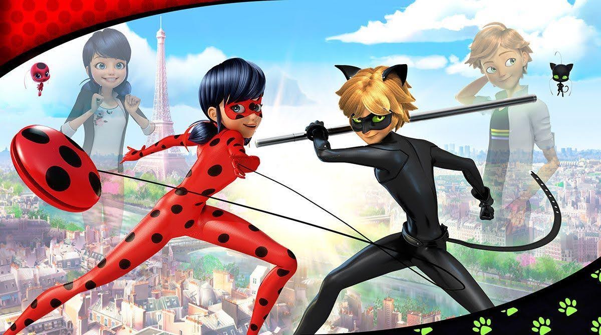 Marinette, Adrien, Ladybug y Catnoir